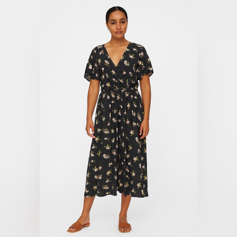 Lark + Grey Black Floral Faux Wrap Midi Dress 3XL BJ3